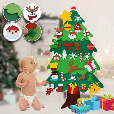 Комплект Коледно Дръвче и Орнаменти От Филц - FELTPINETREE®